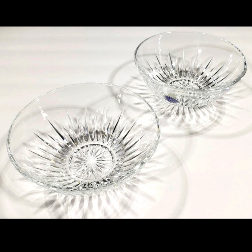 2 FULL LEAD CRYSTAL SALAD BOWLS - HIGHLIGHTS IN LEAD CRYSTAL - JAMES CARPENTER